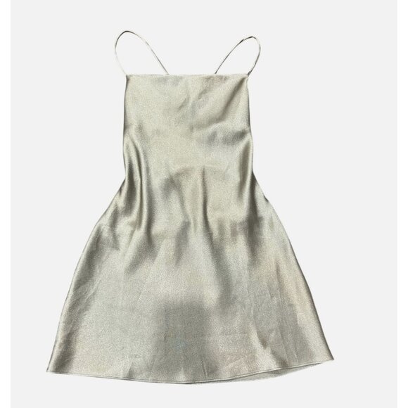Cotton Candy LA Gold Satin Mini Dress Adjustable Crisscross Back Size Medium - Picture 1 of 6